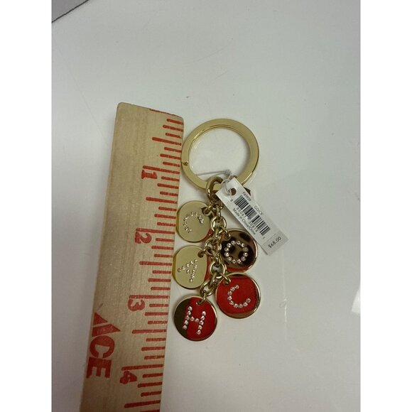 Coach Letters Gold Pave Crystal Keychain Bag Charm Ring FOB F69939 NEW - Picture 3 of 5